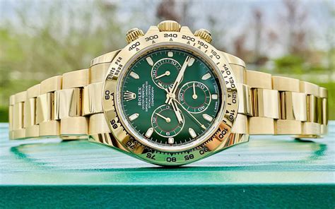 rolex daytona gold green dial|Rolex daytona 116508 price.